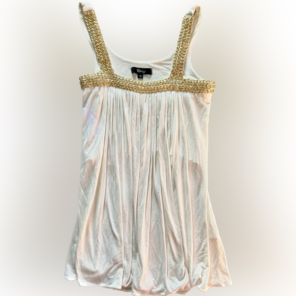 Sky Brand White and Gold Chain Top
